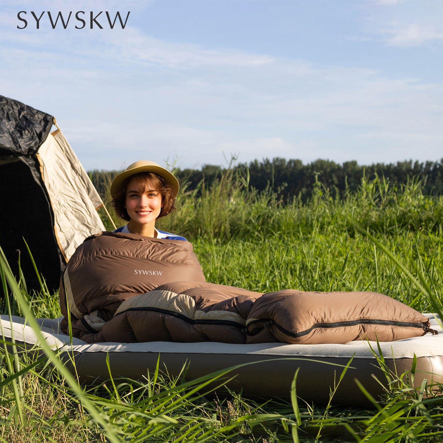 SYWSKW Down Sleeping Bag with Pillow, Ultralight Rectangular Sleeping Bag for Backpacking,Hiking and Camping Outdoor with YKK Two-Way Zipper,680FP Duck Down (coffee 46℉)