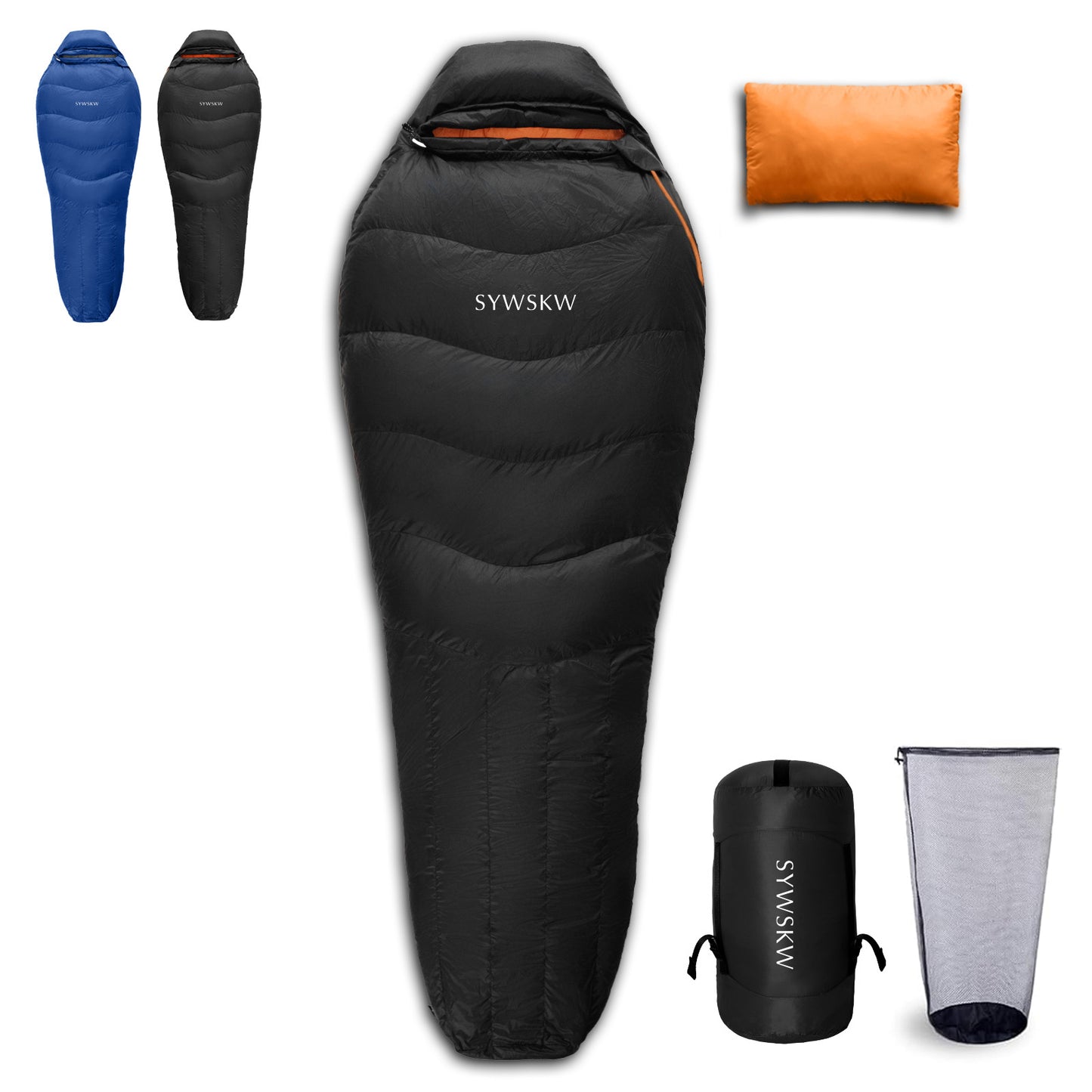 SYWSKW Down Sleeping Bag with Pillow, Ultralight Mummy Sleeping Bag for Backpacking,Hiking and Camping Outdoor with YKK Two-Way Zipper,680FP Duck Down (Black 35℉)