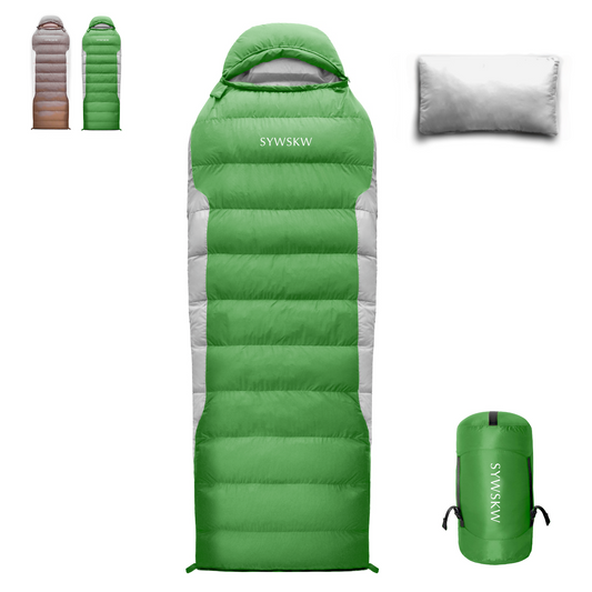 SYWSKW Down Sleeping Bag with Pillow, Ultralight Rectangular Sleeping Bag for Backpacking,Hiking and Camping Outdoor with YKK Two-Way Zipper,680FP Duck Down (green 46℉）