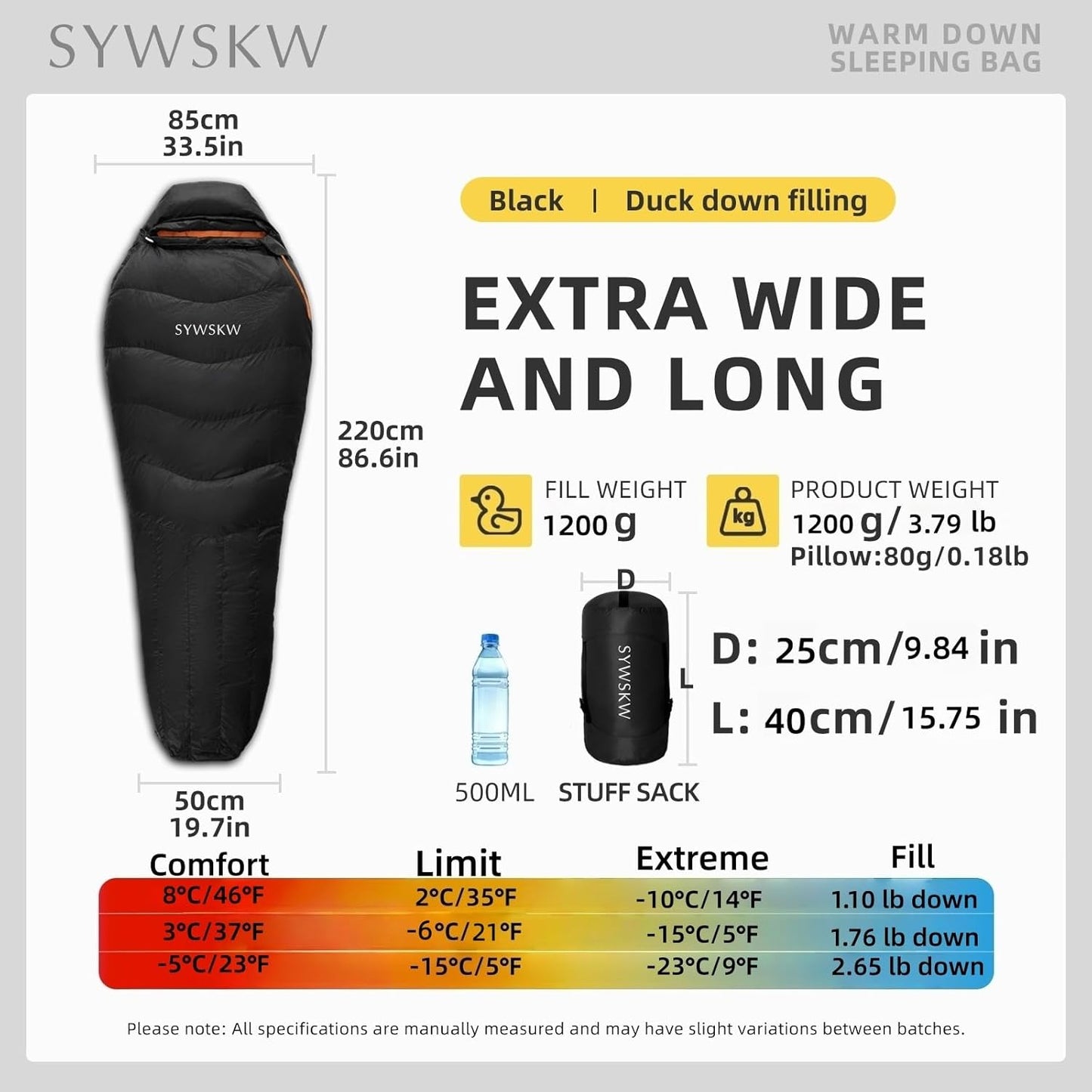 Down Sleeping Bag with Pillow for Backpacking,15℉ 5℉ 0℉ Wide Down Sleeping Bag (86.6 in x 33.5 in) for Adults,Teens,Youth Camping and Hiking Outdoor with 680FP Duck Down